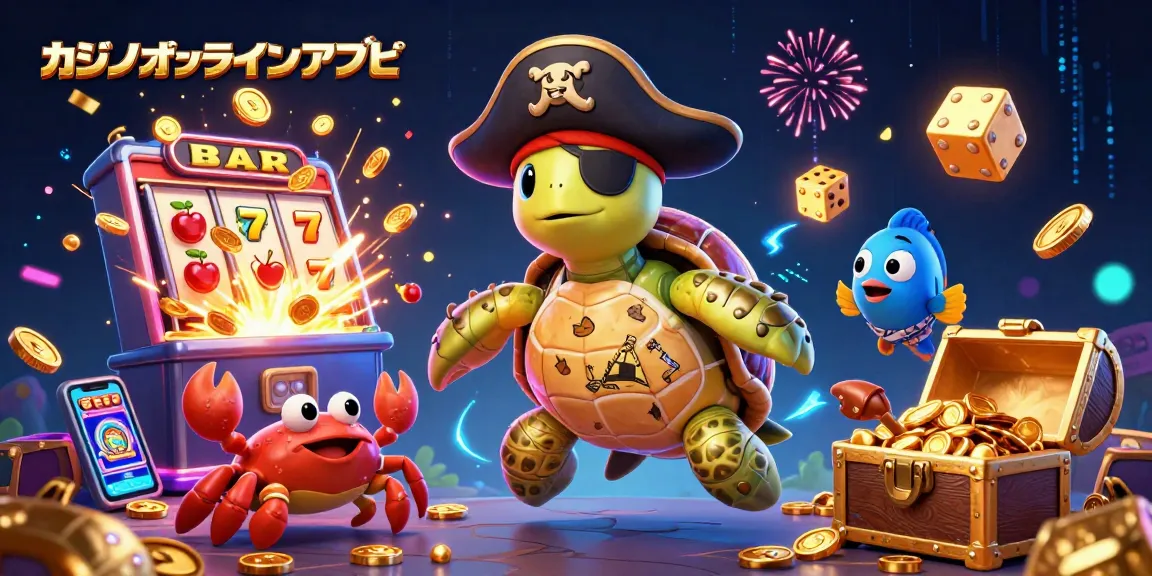 カジノオンライン アプリでスロットマシンのジャックポットを探求する楽しいキャラクターたち。
