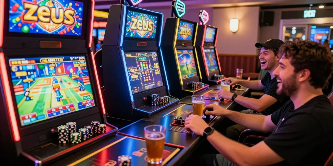 Players enjoying slot zeus in a colorful casino setting with vibrant lights.