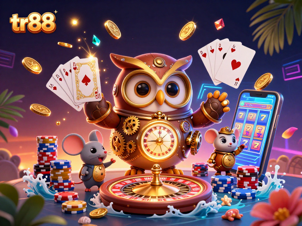 Experience exhilarating gaming with tr88, featuring time-traveling owl and rich casino elements.