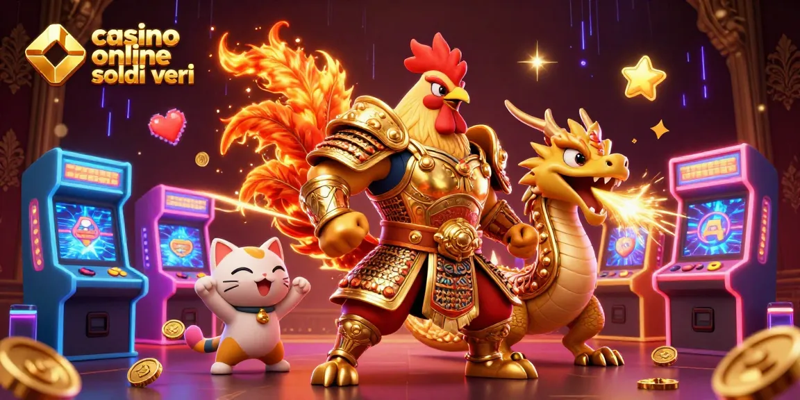 Gioca a casino online soldi veri mentre i guerrieri 3D si sfidano in un'illustrazione dinamica.