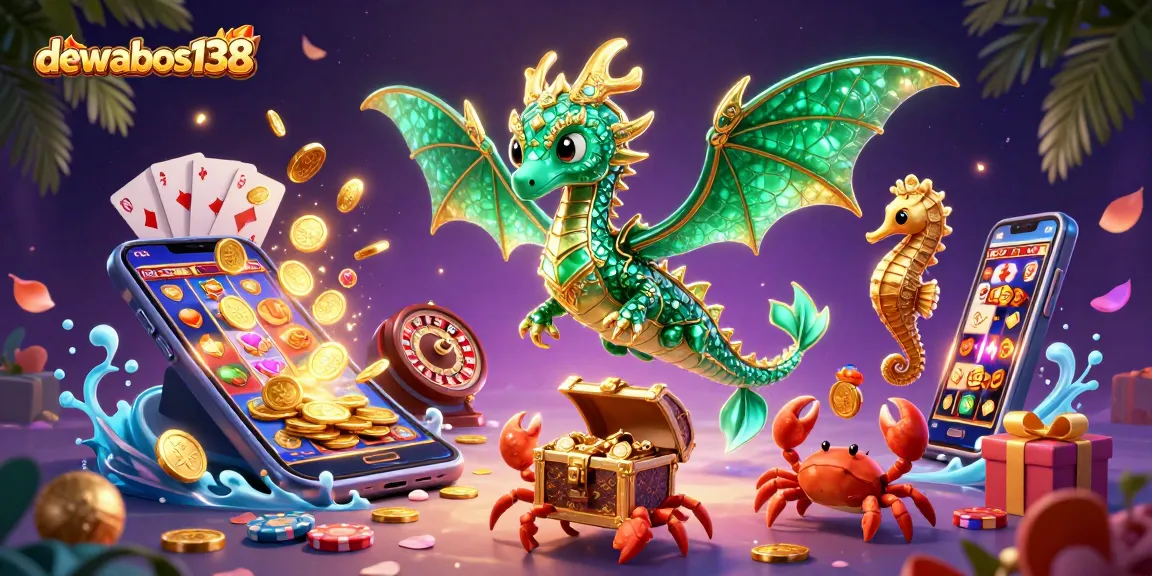 Experience the excitement at dewabos138 with vibrant 3D casino imagery, celebrating gaming adventures.