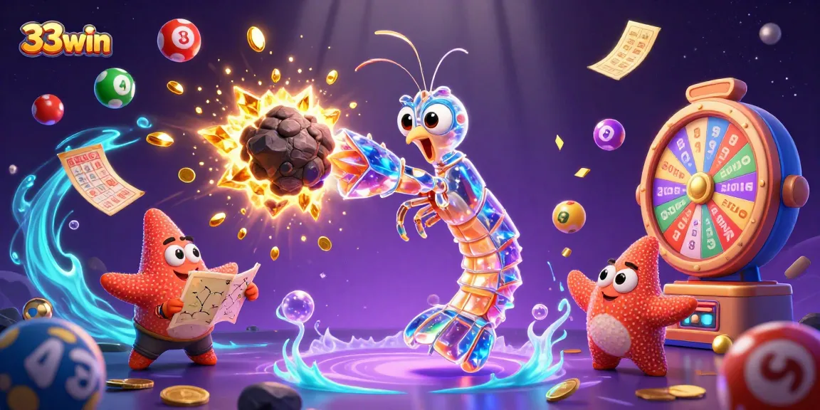 Experience the excitement of 33win with vibrant lottery balls and dynamic casino elements.