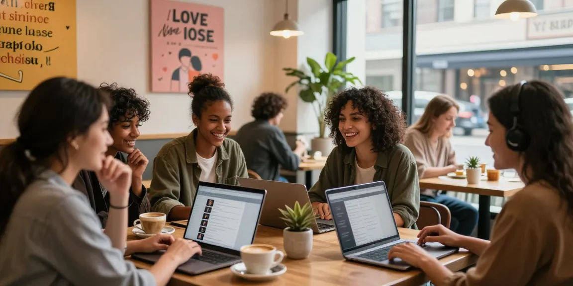 Engaging online dating scene showcasing singles enjoying connections over coffee.