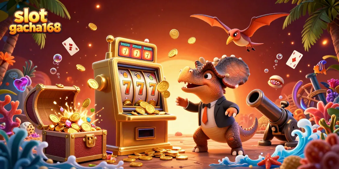 Experience the thrill of slot gacha168 as a pachycephalosaurus headbutts a jackpot machine.