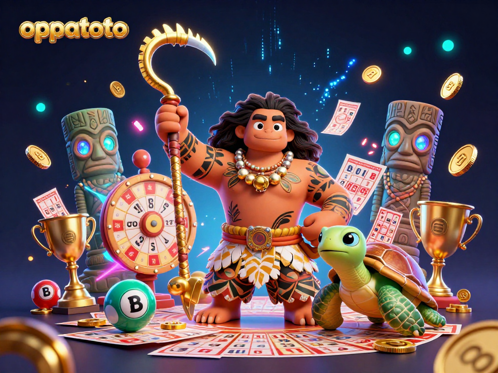 Engage in thrilling gambling action with oppatoto's vibrant character-driven lottery scene illustration.