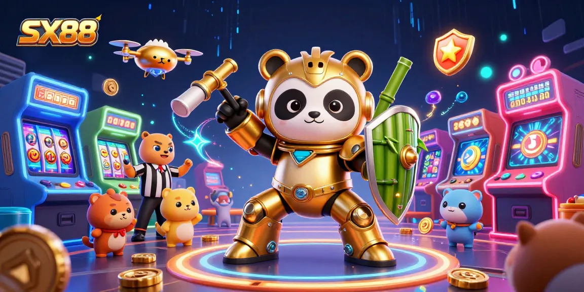 SX88 showcases a thrilling mech-suit panda in a dynamic casino showdown with 3D gaming elements.