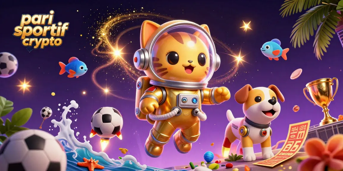 Vivez l'excitation des paris sportifs crypto avec un chat astronaute et son chien robot dans un univers coloré.