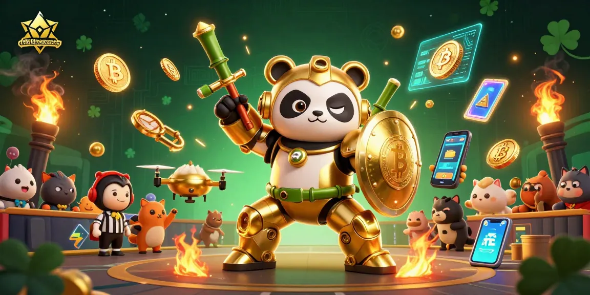 Engage in thrilling gameplay with daidichxacsong as a golden panda battles using unique bamboo robots and crypto elements.