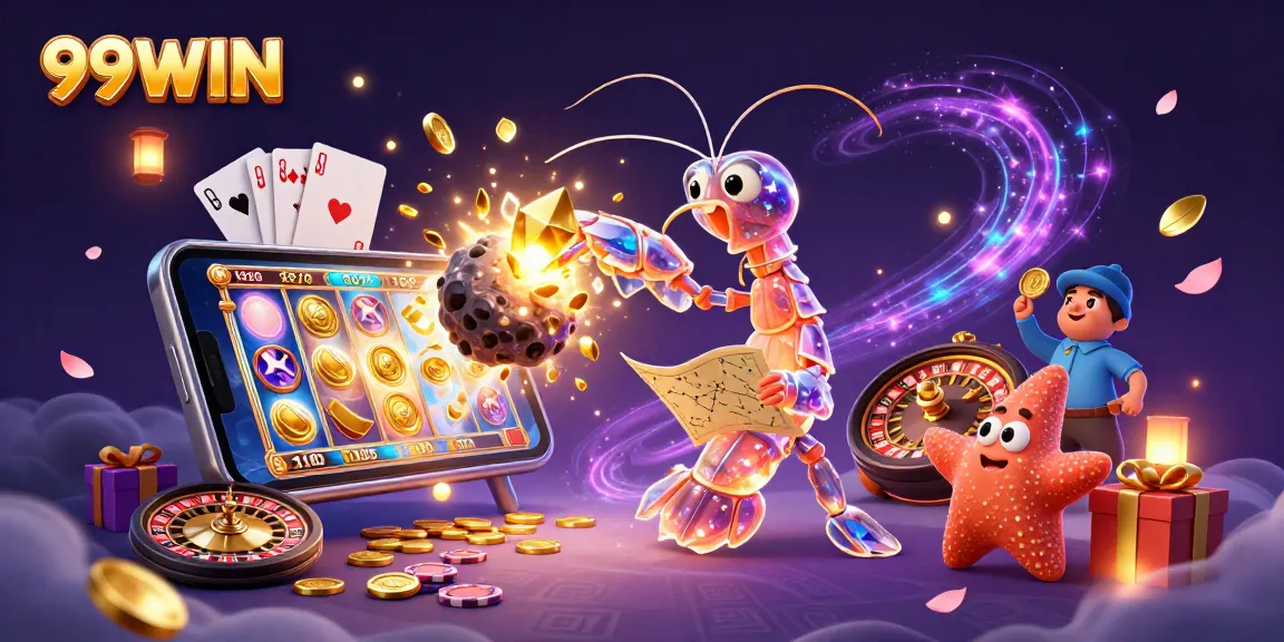 Experience thrilling wins at 99WIN with a vibrant galactic casino scene bustling with activity.