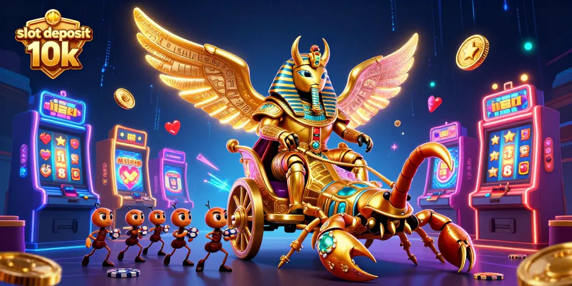 Experience the thrill of slot deposit 10k with a dazzling 3D casino adventure illustration.