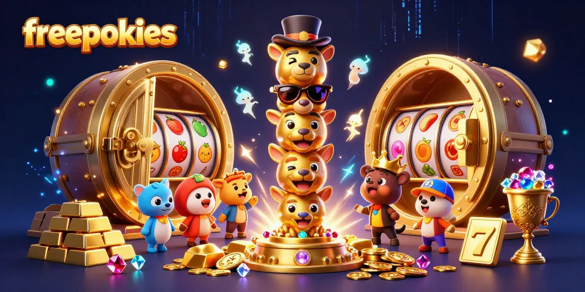 Experience freepokies excitement with a vibrant 3D casino totem, treasures, and dynamic elements.