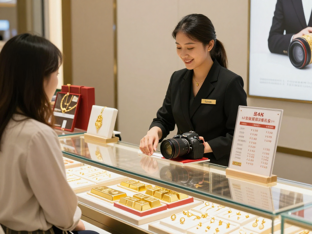 mantra88 gold jewelry displayed in a modern store with a customer being helped