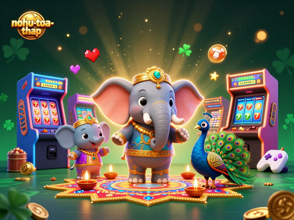 Nohu-toa-thap introduces players to vibrant gambling art with colorful elephants and arcade games!