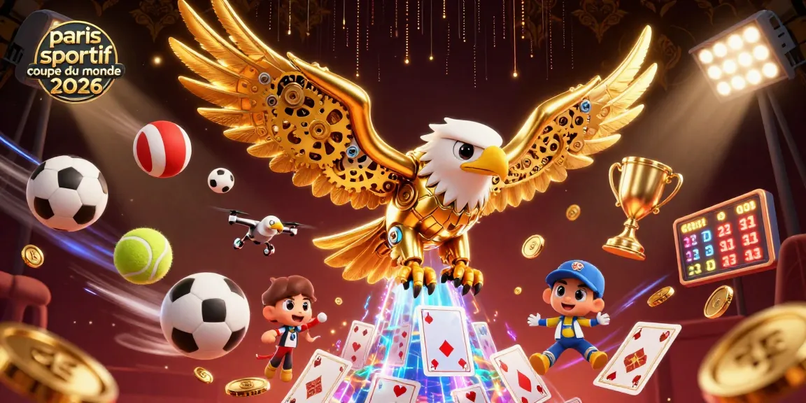 Visualisez l’action palpitante des paris sportifs pour la coupe du monde 2026, avec l'aigle d'or et des éléments de jeu captivants.