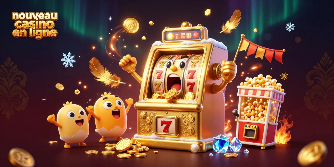 Nouveau casino en ligne : machine à sous gagnante entourée de pièces d'or et de machines à sous