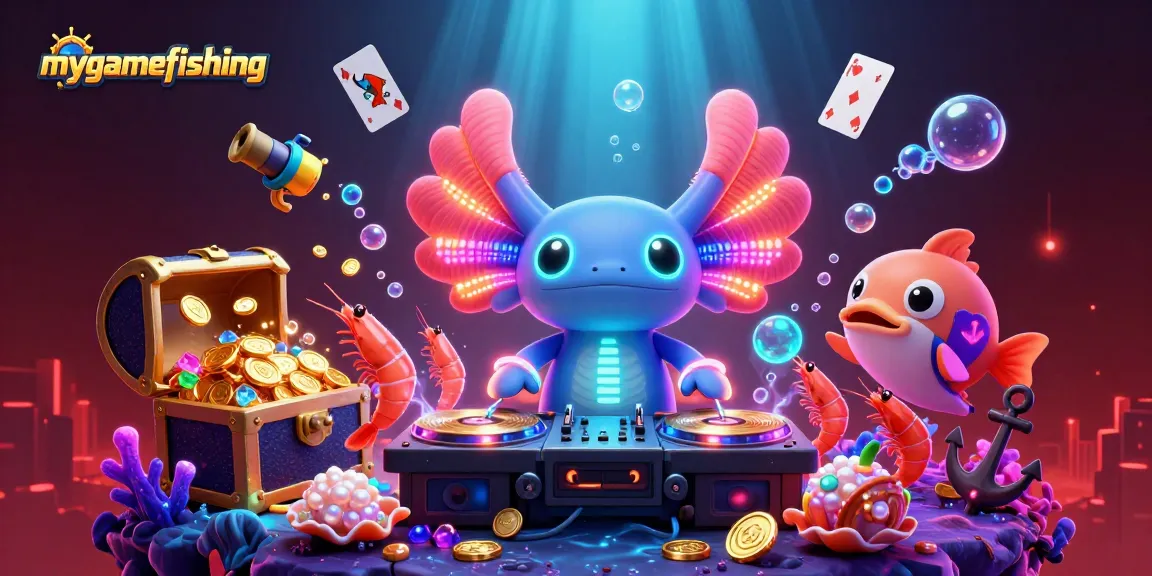 Engage with mygamefishing's exhilarating underwater casino scene featuring dynamic characters and vibrant game elements.