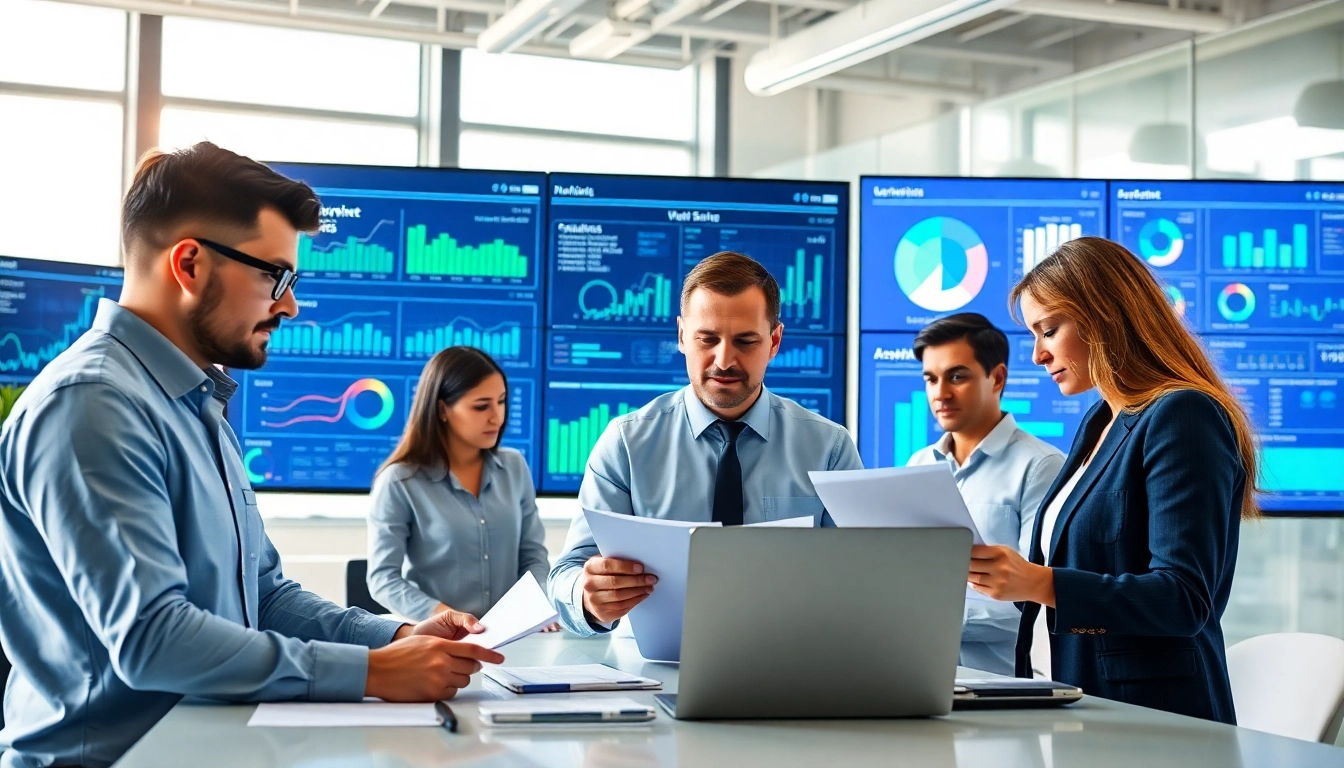 Team collaborating on federal proposal automation software in a modern office environment.