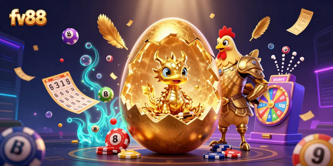 Engage in exciting gambling adventures at fv88, where a golden egg reveals a treasure-filled scene.