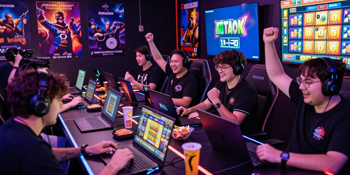 Engaging online gaming scene featuring MPOCASH platform with excited players enjoying slot games.