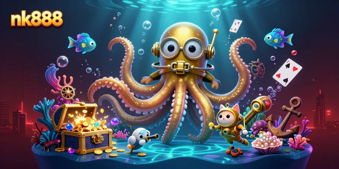 Engage in thrilling gameplay with nk888 and explore the explosive treasures in a cheerful underwater scene.