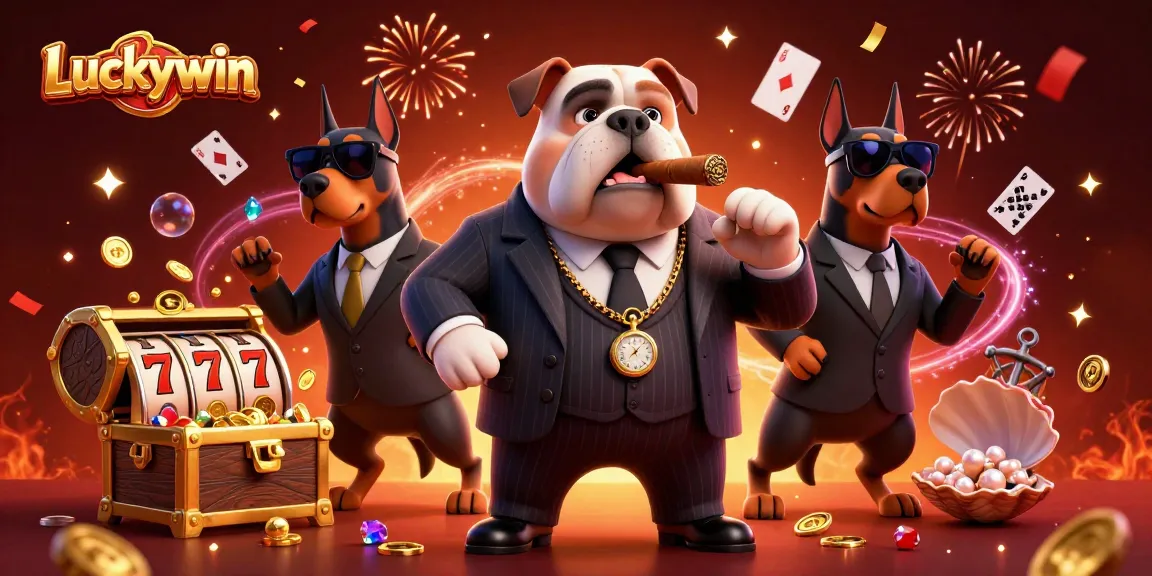 Experience the thrill of Luckywin with this vibrant casino scene featuring a bulldog mob boss.