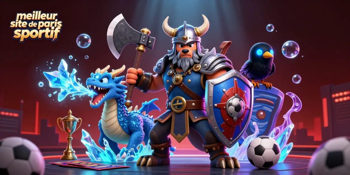 Bettez sur le meilleur site de paris sportif avec une illustration captivante d'un viking et d'un dragon.