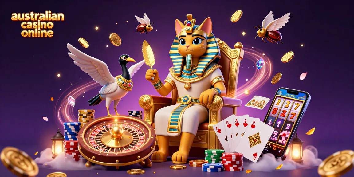 Experience the magic at australian casino online with a vibrant 3D illustration featuring games and rich treasures.