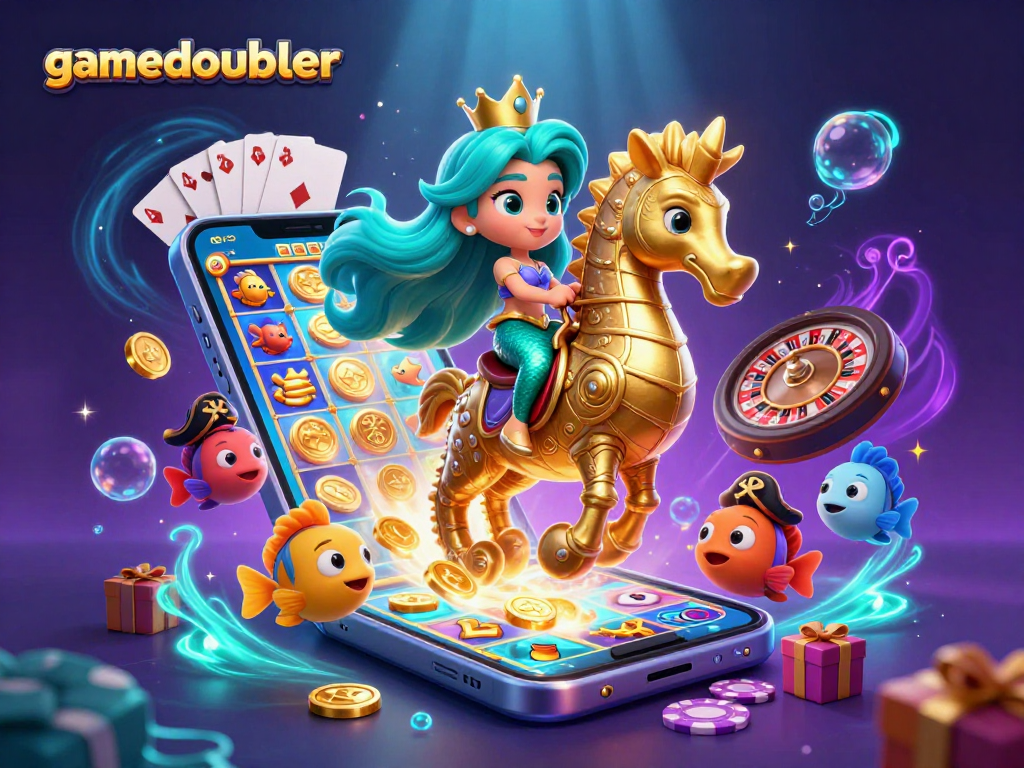 Experience gamedoubler's vibrant underwater slot adventure with a mermaid, seahorse, and casino elements!