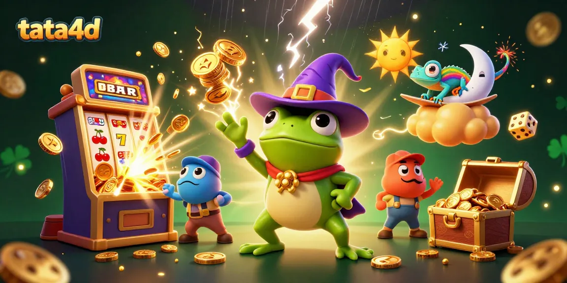 Enter a world of tata4d with a vibrant storm of golden coins and dynamic casino action in a colorful scene.
