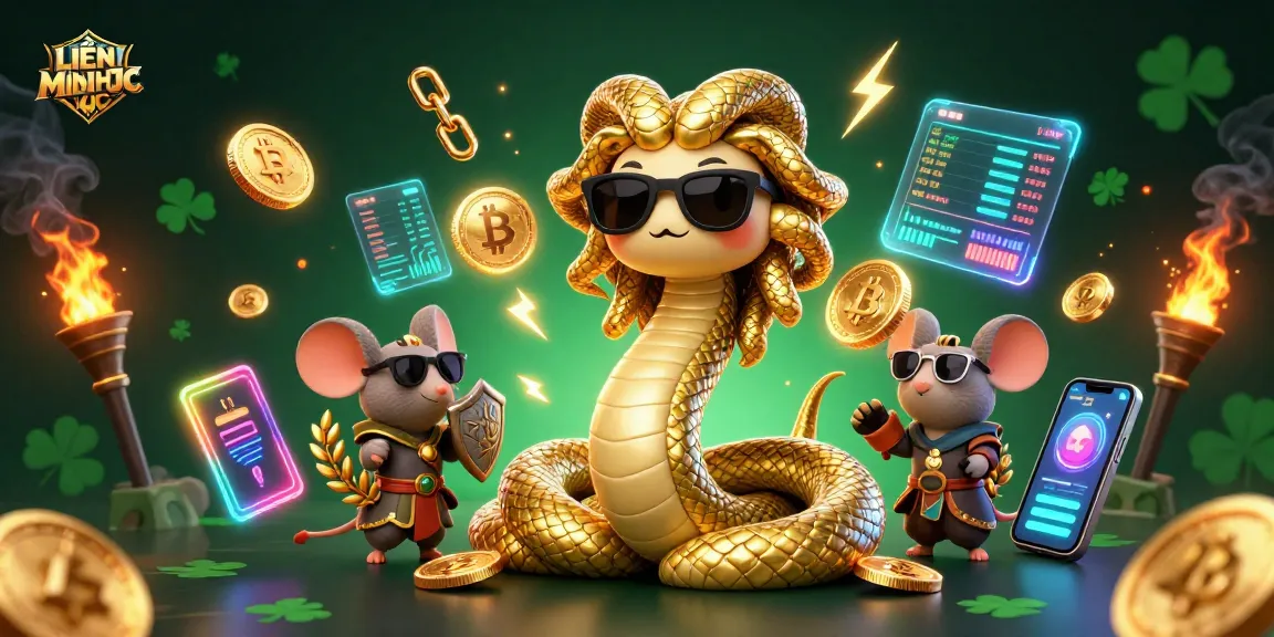 Join the excitement at LIÊN MINH KJC with Medusa and her companions, surrounded by glowing crypto symbols and casino elements.