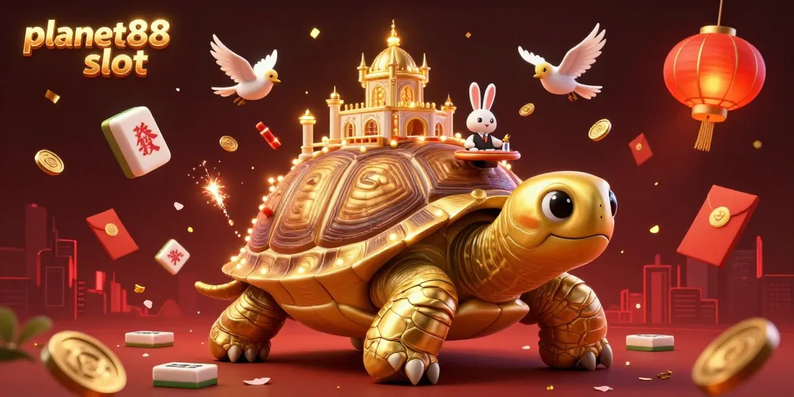Experience the excitement of planet88 slot with a vibrant 3D illustration of gaming elements and joyful characters.