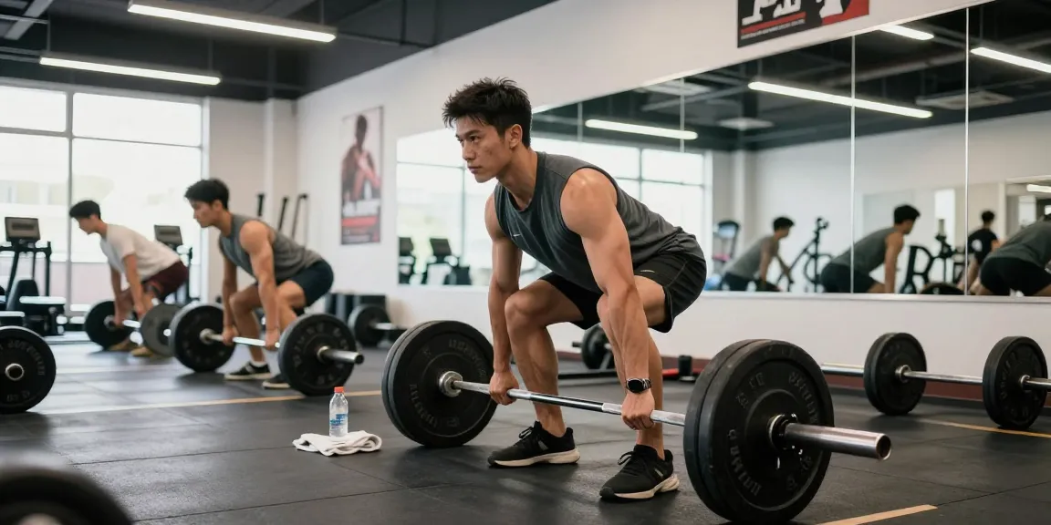 Man exercising with Selliza Steroids in a vibrant gym environment, focusing on strength and determination.