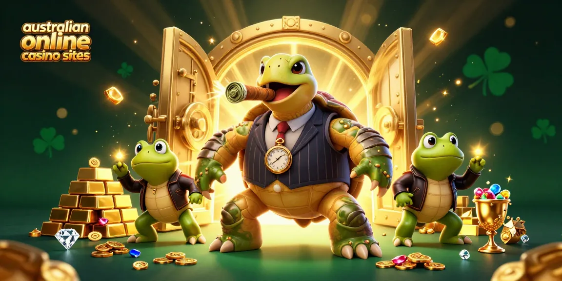 Engage with australian online casino sites featuring a snapping turtle and bullfrog enforcers surrounded by treasures.