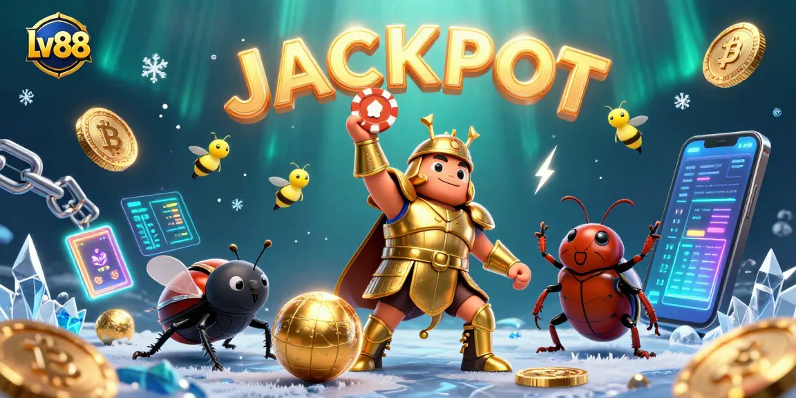 Win big at lv88 with a 3D cartoon hercules beetle celebrating in a vibrant casino scene.