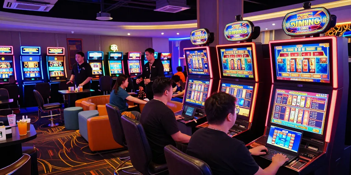 Players enjoying slot mpo games in a vibrant online casino setting.