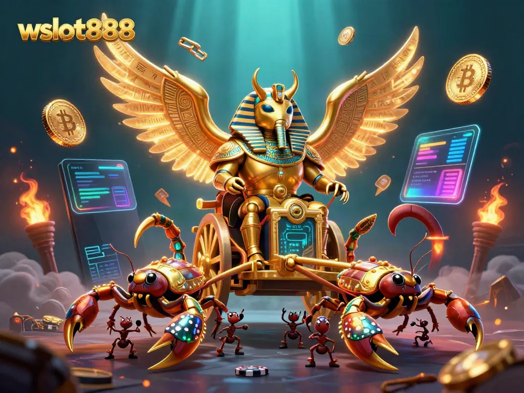 Gali kemenangan dengan wslot888, simbol keberuntungan dan chip poker dalam ilustrasi detail 3D.