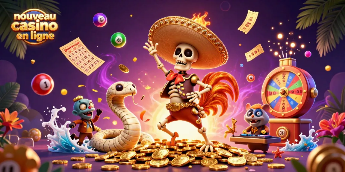 Explorez le nouveau casino en ligne avec des éléments de jeux colorés et dynamiques.