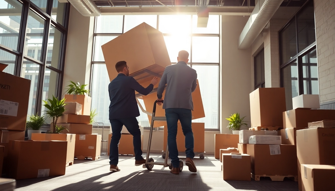 Efficient commercial moving services NYC in action, showcasing expert movers handling office equipment.