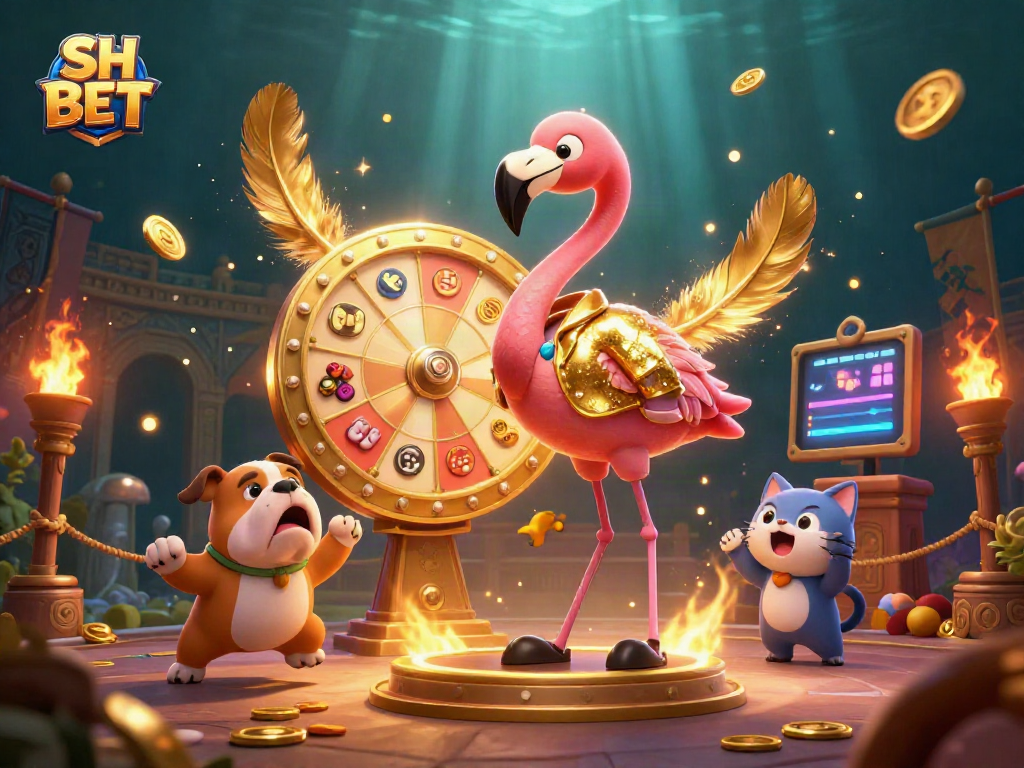 Spin to win with SH BET in an exciting casino game scene full of vibrant characters and elements.