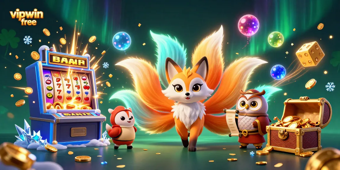 Win big at vipwin free with a colorful 3D casino scene featuring magical characters and thrilling game elements