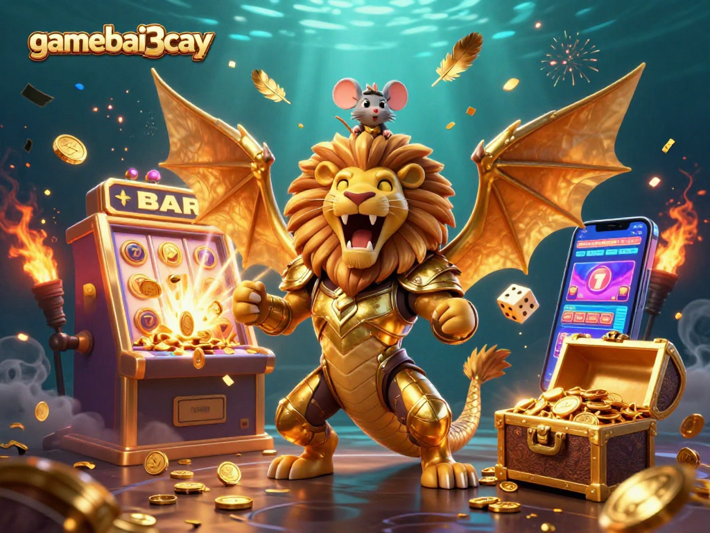 Experience the excitement at gamebai3cay with a thrilling jackpot explosion, featuring a chimera and mouse jockey.