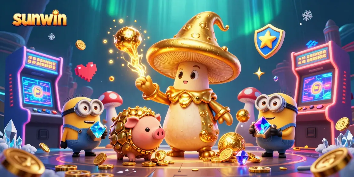 Experience thrilling moments at sunwin with a wizard and treasure-finding pig in a vibrant casino tribute.