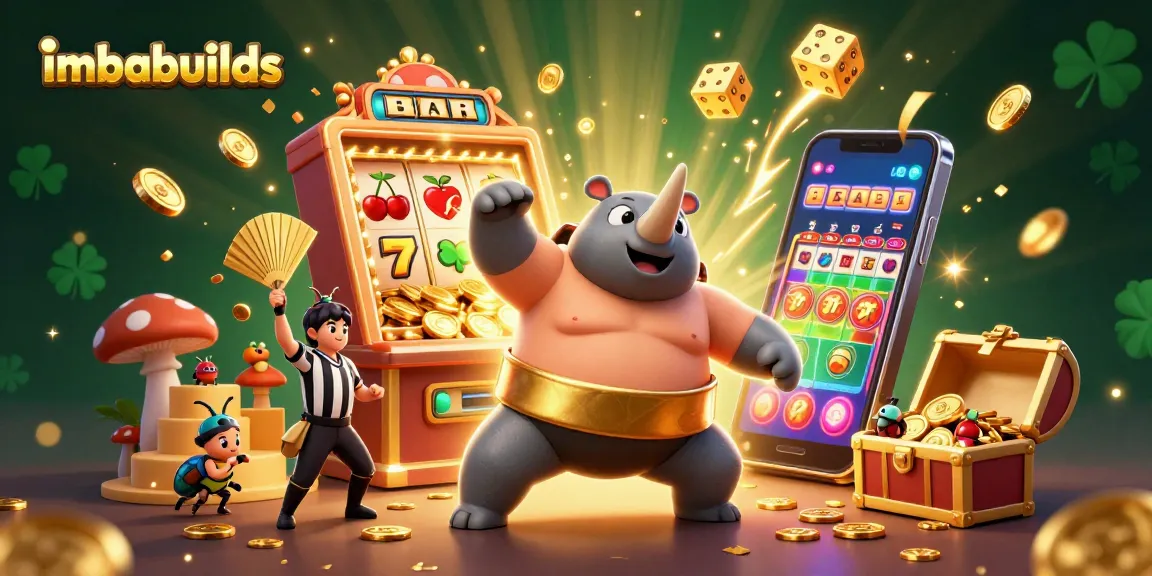 Experience thrilling jackpots with imbabuilds as a rhinoceros beetle champion unleashes fortune in this vibrant casino scene.