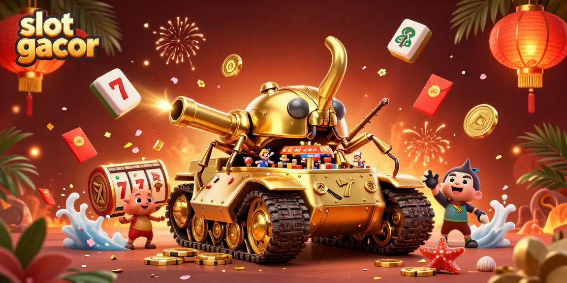 Engage with slot gacor reels in a dynamic 3D casino scene filled with vibrant elements.