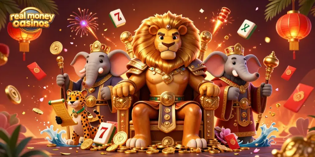 Experience the excitement of real money online casinos in a vibrant, animated illustration.
