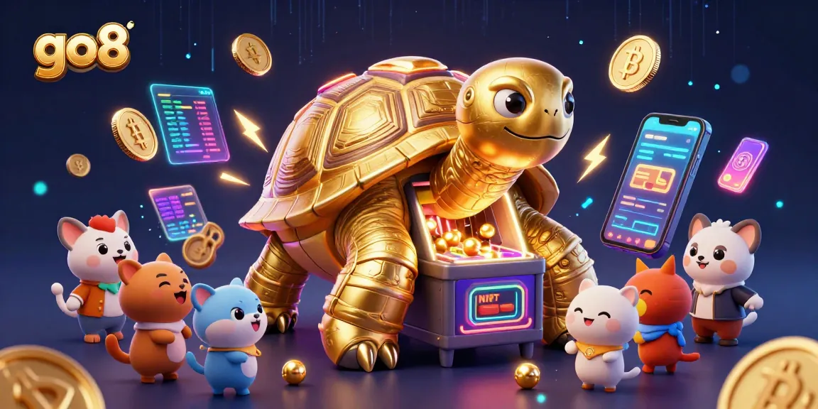 Spin the go8 colossal tortoise pinball machine while enjoying vibrant crypto coins and fun!