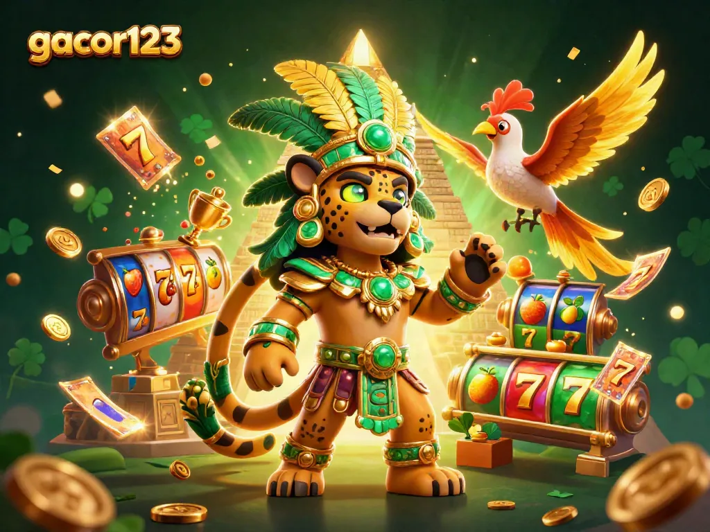 Spin to win on gacor123 with dynamic slot reels and a captivating mythical scene.