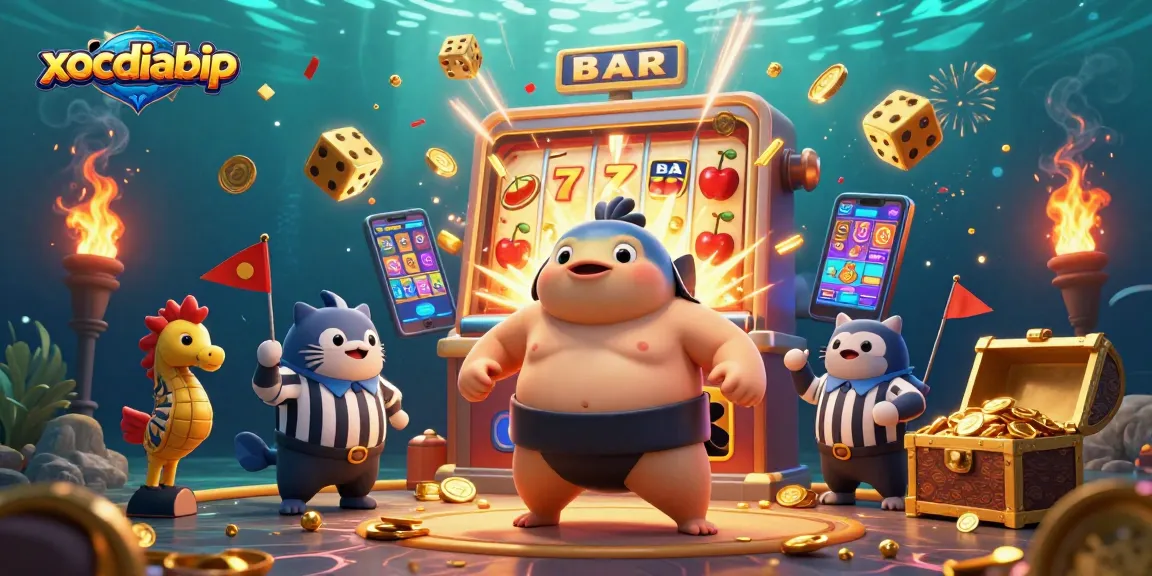 xocdiabip celebrates casino excitement with a lively underwater gaming scene featuring a puffed blowfish.